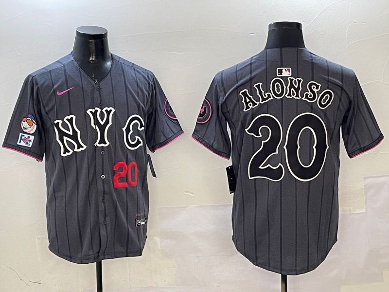 Men New York Mets #20 Alonso Black City Edition 2025 Nike MLB Jersey style 5